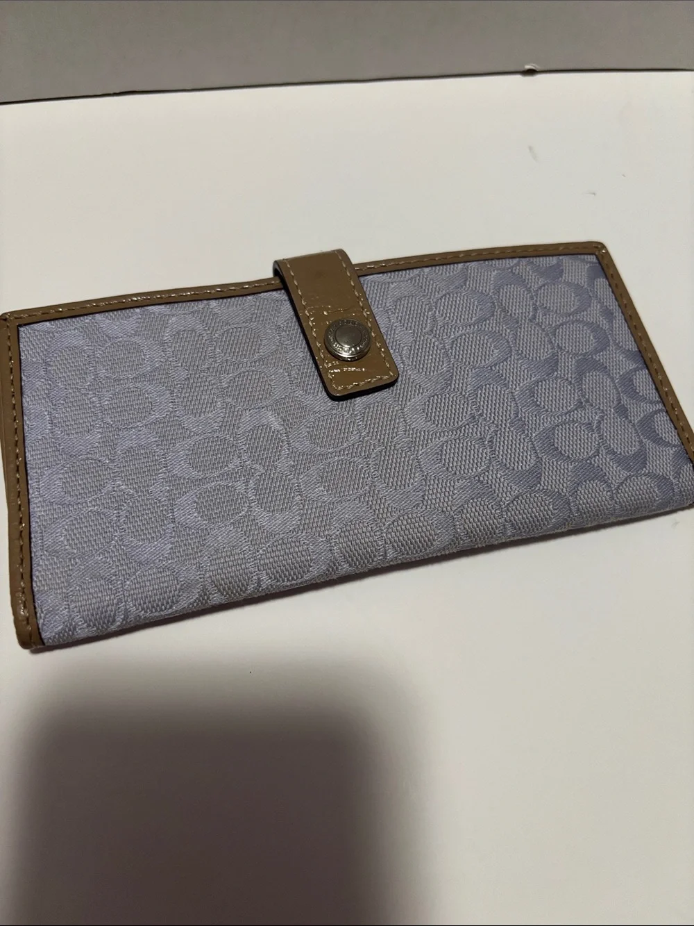Coach Lavender Signature Continental Wallet with Tan Trim